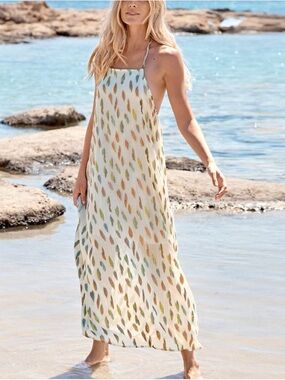 PilyQ Chantel Embroidered Maxi Cover Up Metallic Rainbow Celestial Boho Dress